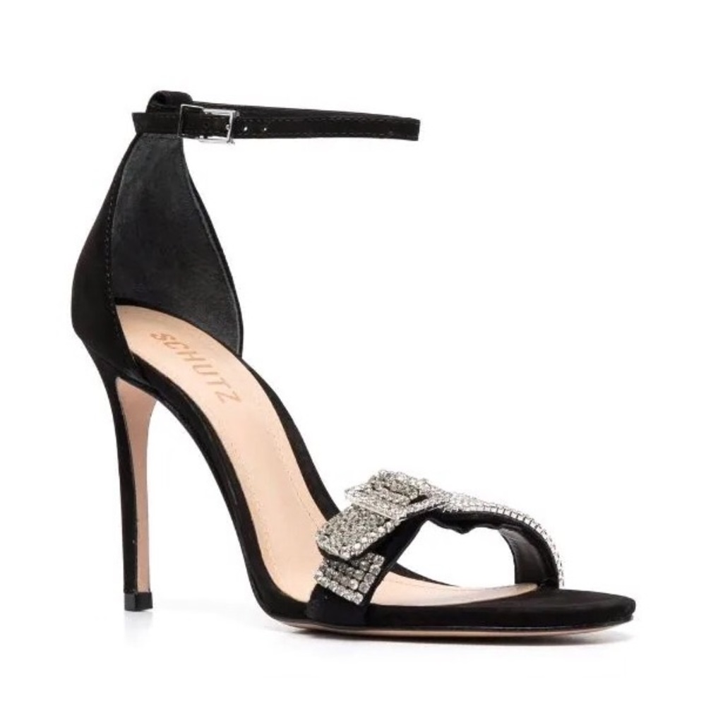 Schutz Black Belt Crystal Strap Heels size 9.5